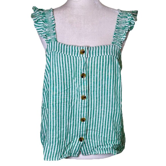 J. Crew Women’s Linen Striped Button Front Tank Top Coastal Resort Vacation Med - Picture 1 of 8